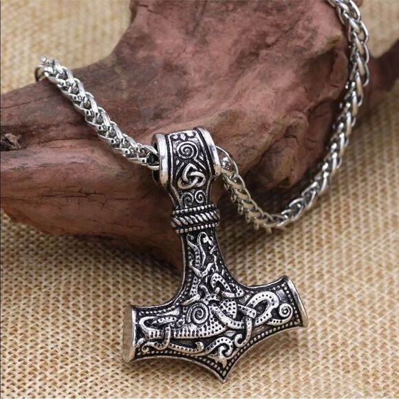 Viking Norse mjolnir Thor’s hammer necklace NEW NIP NWT weave chain stainless - Picture 10 of 16